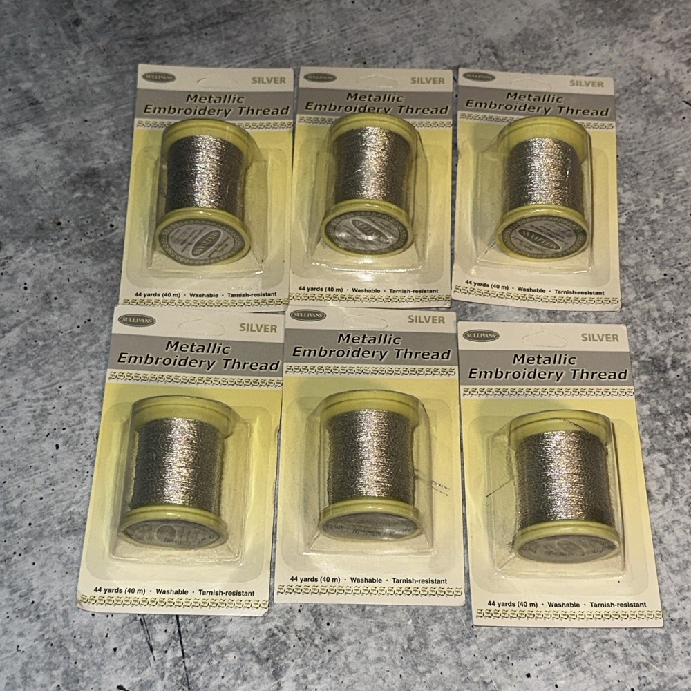 6 Lot Sullivans Light Silver  Metallic Embroidery Thread 44 Yard Each